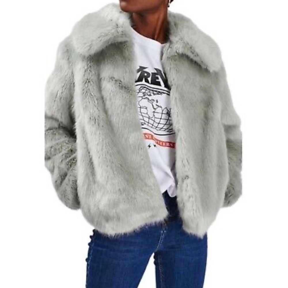 NWT TOPSHOP CLAIRE FAUX FUR COAT GRAY SIZE 12US